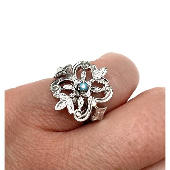 Emmons Ring SilverTone Blue Cabochon Vintage Estate 5 - Picture 8 of 10